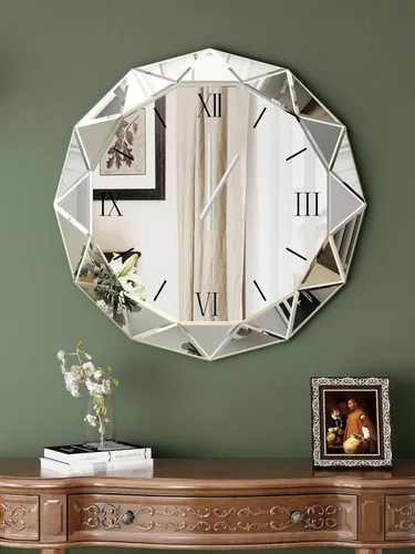 Miniatura 3 de SHYFOY Reloj de pared decorativo, reloj grande de 24 pulgadas con espejo para pared, reloj moderno de plata con movimiento silencioso, relojes