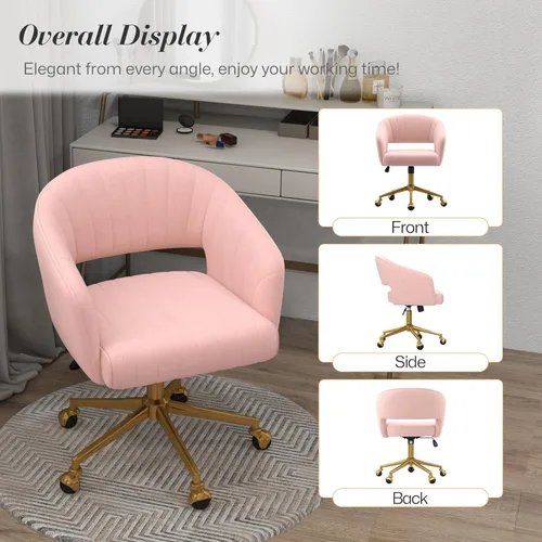 Miniatura 8 de HENGJIANYI Silla de escritorio giratoria para oficina en casa, silla de tocador de terciopelo moderna, sillón ajustable en altura con base dorada