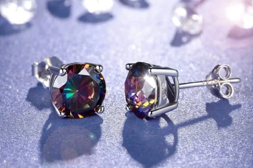 Miniatura 4 de LVTING - Aretes de plata de ley 925 con circonita cúbica redonda y cuadrada de corte brillante, hipoalergénicos, cuarzo, arcoíris, coloridos regalos