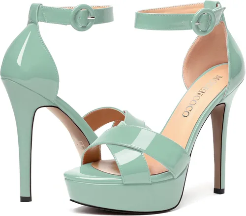 Miniatura 55 de MODENCOCO Sandalias de boda con correa de tobillo sexy para mujer, con plataforma y puntera abierta, tacón de aguja y tacón alto, zapatos de vestir