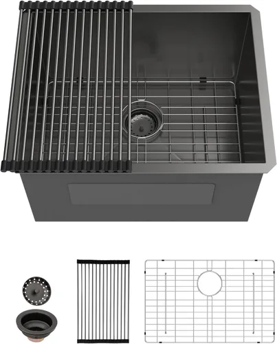 Miniatura 9 de Sarlai - Fregadero de cocina, de 30 x 18 pulgadas, empotrado, simple, de acero inoxidable calibre 16