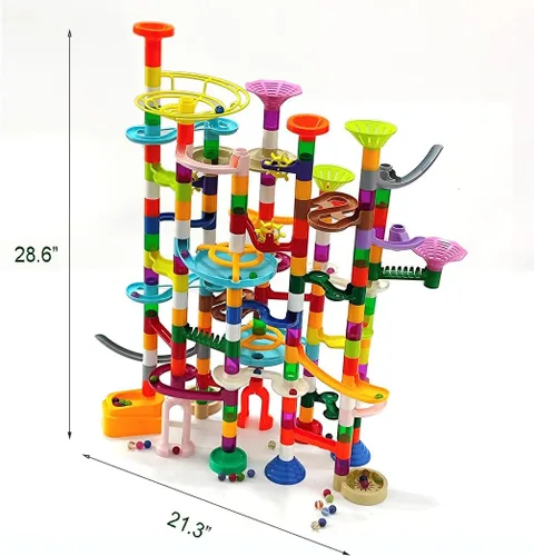Miniatura 3 de Carrera de Mármol - Juego de Construcción de Laberinto de 200 Piezas, Juego de Construcción de Pista de Carrera con 30 Piezas de Mármol de Plástico