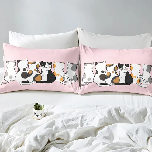Miniatura 80 de Erosebridal Juego de ropa de cama para niños, tamaño individual, diseño de gatos de dibujos animados, para niñas, niños y adolescentes, edredón