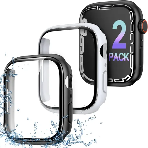 Paquete de 2 fundas curvadas 3D para Apple Watch Series 7, protector de pantalla de vidrio templado de 1.614 in para iWatch cubierta completa