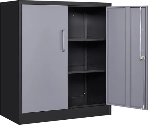 Miniatura 12 de SISESOL Armario de almacenamiento de metal de 36 pulgadas con puertas y estantes, pequeño armario de almacenamiento de garaje con cerradura, Negro
