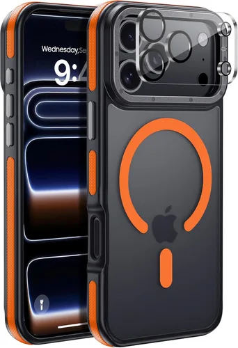 Funda para iPhone 17 Pro Max con protector de lente de cámara [protección de grado militar de 10 pies] compatible con MagSafe a prueba de golpes,