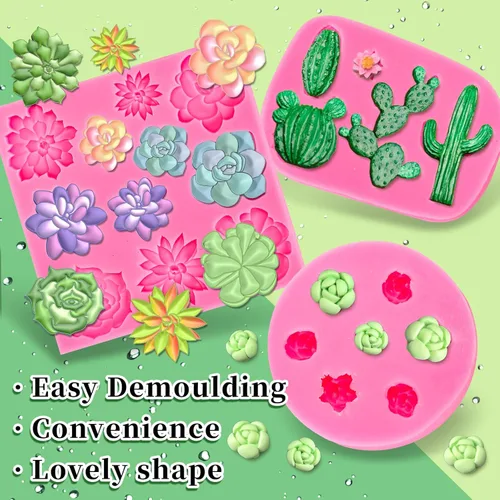 Miniatura 3 de Whaline Moldes de silicona 3D para fondant suculentas, cactus, hojas suculentas, moldes de resina, moldes de cultivo de plantas, cupcakes, galletas