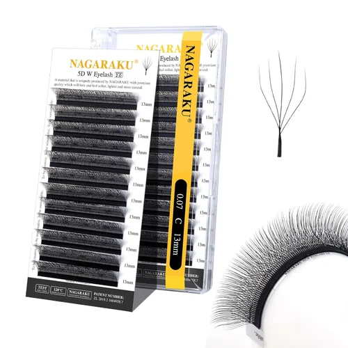 Miniatura 332 de NAGARAKU Extensiones de pestañas Double Tips 4D W, suministros con puntas dobles, gruesas con rizado D de 0.07 mm, bandeja mixta 8-15 mm, 0.07-D