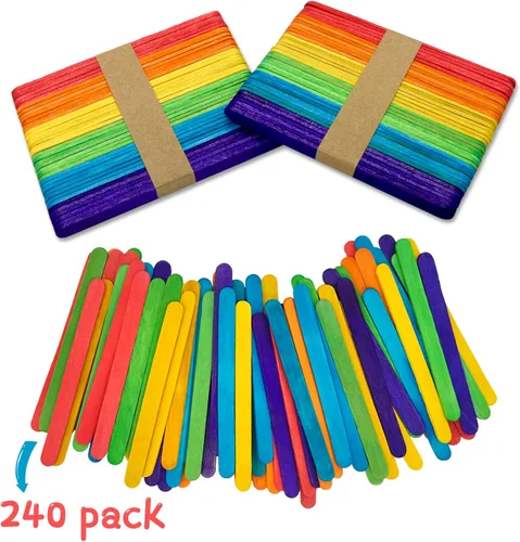 Miniatura 3 de WISYOK 240 palitos de paletas de colores para manualidades, palitos de helado de madera de 4.5 pulgadas, colores del arcoíris, ideales para diseños