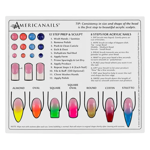 Miniatura 2 de Americanails Mini - Alfombra de acrílico de entrenamiento para uñas, hoja de silicona para principiantes, aplique uñas acrílicas con plantilla