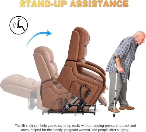 Miniatura 6 de Sillón reclinable de elevación eléctrica de doble motor Trustyue, reclinable plano, silla elevadora con masaje y calor, asistencia para pararse