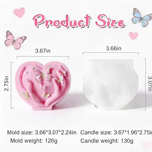 Miniatura 2 de Moldes de vela 3D de rosa y corazón, 2 moldes de silicona de San Valentín para jabones hechos a mano, regalos de velas, manualidades de resina, Mano