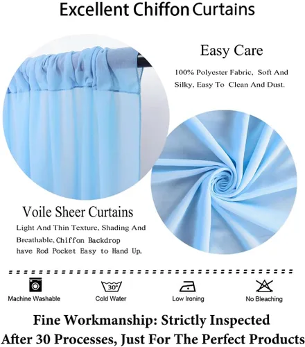 Miniatura 7 de DUOBAO Cortina de Fondo de Gasa 29x96 Pulgadas 2 Paneles Azul Bebé Tela de Gasa Cortinas para Boda Cortinas de Gasa para Fondo Cortinas de Velo