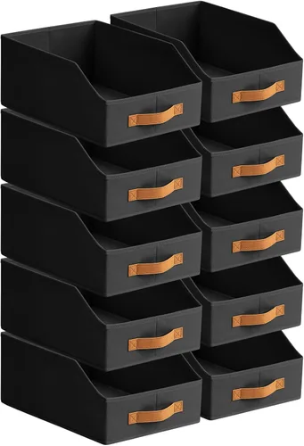 Miniatura 17 de Homsorout Contenedores de almacenamiento de tela para organizar, paquete de 6 cajas de almacenamiento grandes trapezoidales plegables con asa