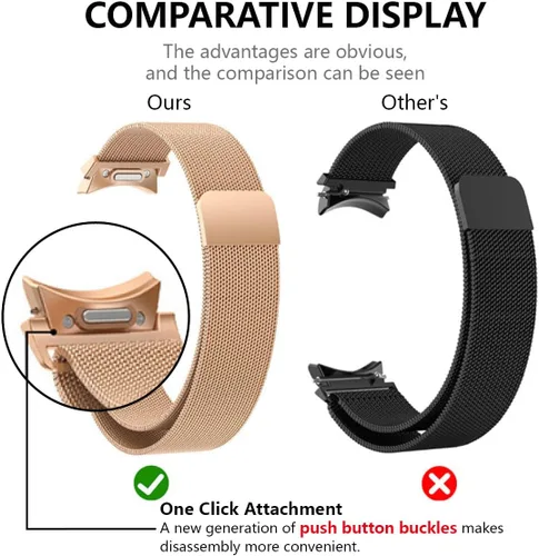 Miniatura 4 de ALMNVO Correa de metal para Galaxy Watch 7/6/FE/5/5 pro/6 Classic/4 Classic, correa magnética de acero inoxidable con un clic sin huecos