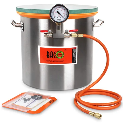 Miniatura 9 de BACOENG Cámara de vacío de 3 galones con tapa de vidrio templado, kit de cámara de desgasificación de acero inoxidable para estabilizar madera