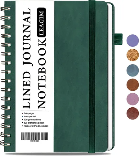 Miniatura 12 de LEAGIM Cuaderno rayado en espiral para mujeres y hombres, cuaderno de tapa dura con rayas universitarias para trabajo y toma de notas, diarios