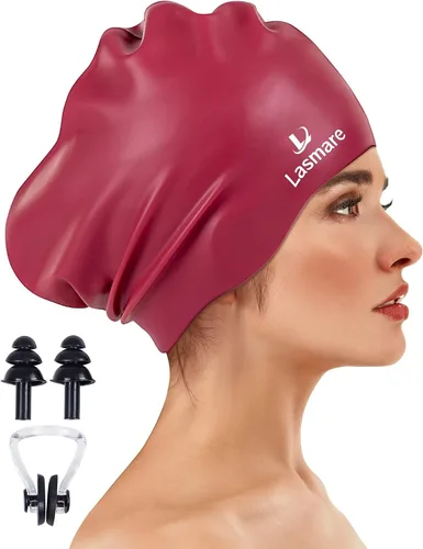 Miniatura 8 de Large Long Hair Swim Cap with Extra Room for Women Men, Silicone Swimming Cap for Long Thick Hair with Ear Plugs Nose Clip Set, Adult Waterproof