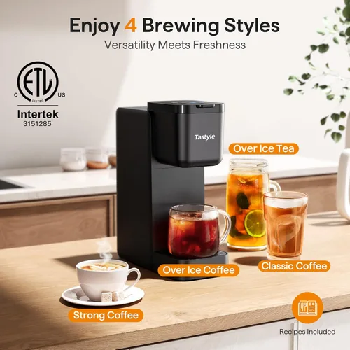 Miniatura 2 de Tastyle Cafetera de una sola porción para taza K, hojas molidas y de té, máquinas de café caliente y helado con ajuste atrevido, tamaños