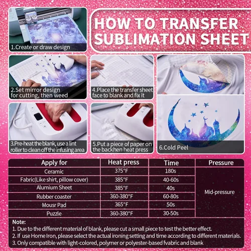 Miniatura 4 de Hojas de transferencia de sublimación para máquina de prensa de calor, papel de sublimación con purpurina de 12 x 12 pulgadas para vasos, camisetas