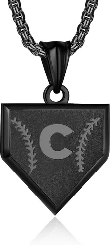 Miniatura 35 de Collar con inicial de la A a la Z para niños, de acero inoxidable, con dije de escudo de letra, cadena de 22 + 2 pulgadas, inspirador de béisbol
