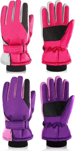 Newcotte 2 pares de guantes de nieve de invierno para niños, guantes de esquí cálidos, guantes de esquí para niños, snowboard y nieve, guantes