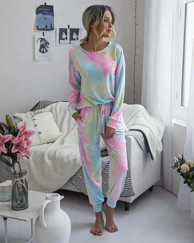 Miniatura 65 de Prettygarden - Conjunto de pijama de dos piezas para mujer, diseño de teñido anudado, sudadera informal de manga larga con pantalones largos, ropa