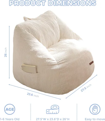 Miniatura 2 de MAXYOYO Puf para niños, puf con asa, cómoda silla para niños y niñas, sofá decorativo con bolsillo para jugar, leer y relajarse, color beige