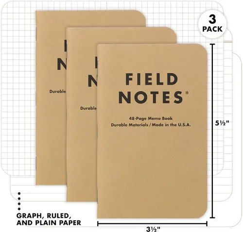 Miniatura 2 de Field Notes: Paquete Original de Kraft de 3 - Papel Mixto (1 Gráfico/Cuadrícula, 1 Rayado/Lineado, 1 Liso/Blanco) Cuadernos de Notas - Cuadernos