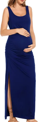 Miniatura 3 de Smallshow Vestido de maternidad largo dividido para mujer, ropa de embarazo fruncida