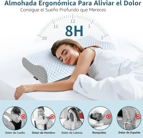 Miniatura 2 de Almohada cervical para el cuello para aliviar el dolor, almohadas de espuma viscoelástica de contorno para dormir, almohada ergonómica, almohada