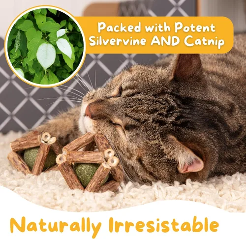 Miniatura 2 de Hide & Scratch Bolas de hierba gatera Silvervine prémium (paquete de 3) – Todo natural, tejido a mano para estimular el juego y promover la salud
