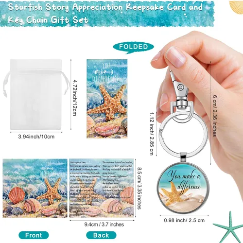 Miniatura 2 de Bucherry 30 juegos de llaveros de agradecimiento del equipo Starfish Story You Make a Difference con bolsas para empleados, regalos