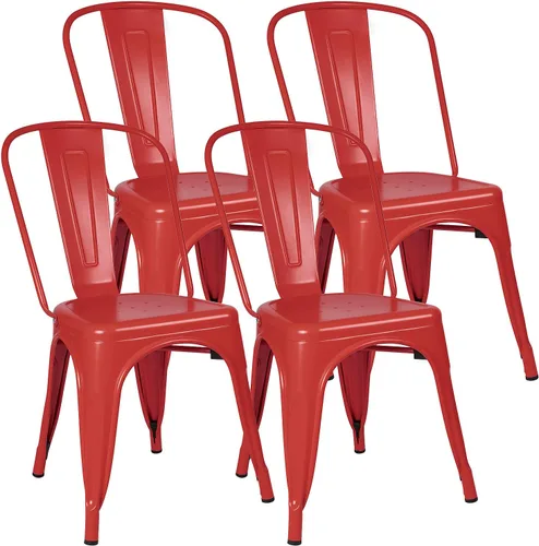 Miniatura 6 de Furniwell Juego de 4 sillas de comedor de metal para uso en interiores y exteriores, apilables, de metal industrial, para cocina, comedor, bistró