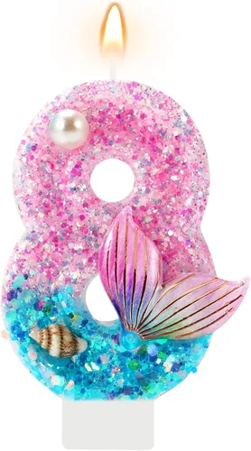 Miniatura 24 de AKURIEEY Vela de Sirena de 7º Cumpleaños Rosa Azul Números 7 Vela para Niñas Decoración de Pastel Decoraciones de Cupcakes Decoración de Fiesta