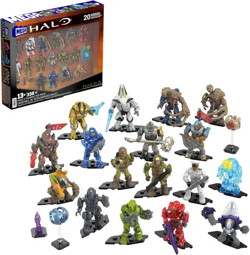 MEGA Halo - Juego de juguetes de construcción de figuras de acción, paquete de personajes con 339 piezas, articulación posable, 2 pulgadas de alto,