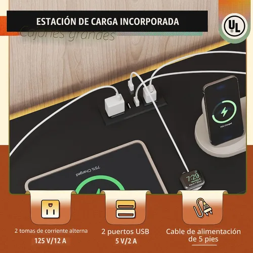 Miniatura 4 de WLIVE Cómoda de 12 cajones para dormitorio, cómoda negra para TV de 65, 70, 75 pulgadas con luz LED y estación de carga, cómoda ancha con estantes