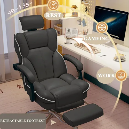 Miniatura 3 de Silla de oficina con reposacabezas, silla de escritorio ejecutiva de respaldo alto con reposapiernas, soporte lumbar ergomómico, sillas