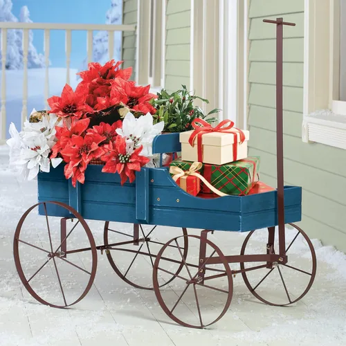 Miniatura 4 de Carreta Amish decorativa, maceta de jardín de atrás de interior y exterior, Azul