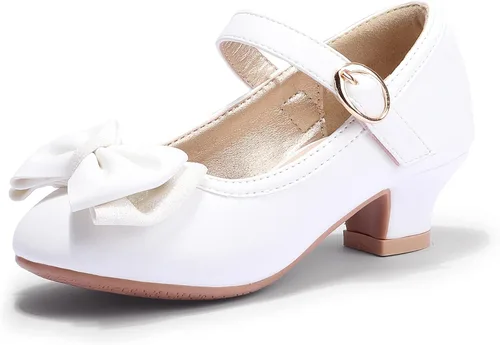 Miniatura 174 de PANDANINJIA Vestido de jada para niñas y niños pequeños, zapatos de princesa Mary Jane con tacones con lazo para fiesta, boda, boda