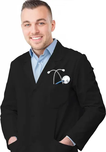 Miniatura 3 de NY Threads Abrigo de laboratorio profesional para hombres, abrigo médico largo de polialgodón de manga completa