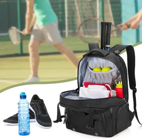 Miniatura 7 de DSLEAF Mochila de tenis para 2 raquetas, bolsa de tenis con espacio separado para zapatos ventilado para tenis, pickleball, bádminton, raqueta