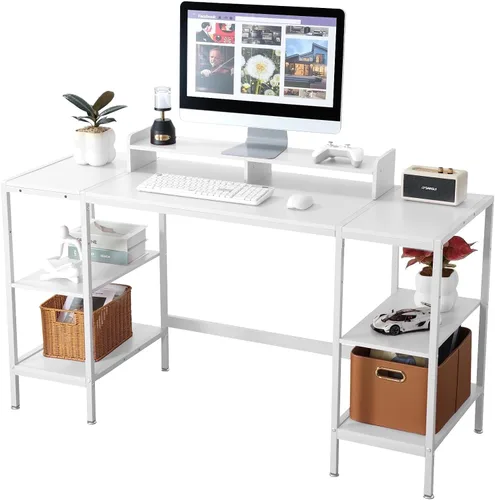 Miniatura 8 de MINOSYS Escritorio para computadora de 55 pulgadas con estante de almacenamiento - Rosa, ideal para dormitorios, espacios pequeños y oficinas