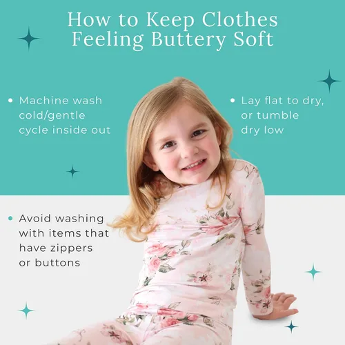 Miniatura 16 de Posh Peanut Pijamas para niñas, suaves, de viscosa de bambú para niños, pijamas a juego de manga larga para niñas