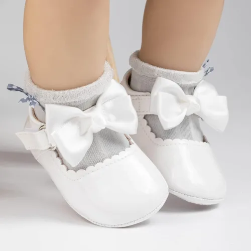 Miniatura 3 de Oamico Zapatos planos Mary Jane para bebés y niñas, suela de goma antideslizante con Bownot para primeros pasos, zapatos de vestir de boda