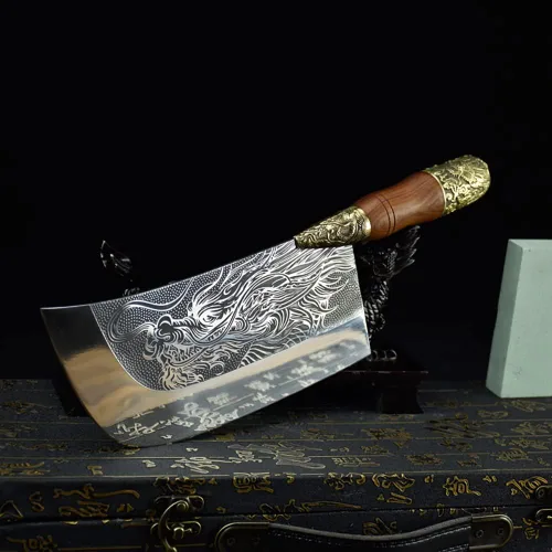 Miniatura 2 de Cuchillo de cocina china hecho a mano de 8 pulgadas, cuchillo de chef multifuncional para carne, cortador de verduras, machete, hoja fija, cuchillo