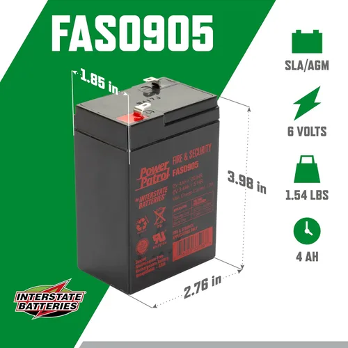 Miniatura 3 de Interstate Batteries Batería de seguridad y fuego de 6V 4Ah (terminal F1) SLA AGM VRLA Power Patrol Recargable Reemplazo para alarmas contra
