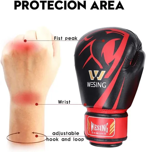Miniatura 7 de Wesing - Guantes de boxeo profesionales para hombres y mujeres, guantes de boxeo para kickboxing, guantes de entrenamiento para adultos y niños Rojo