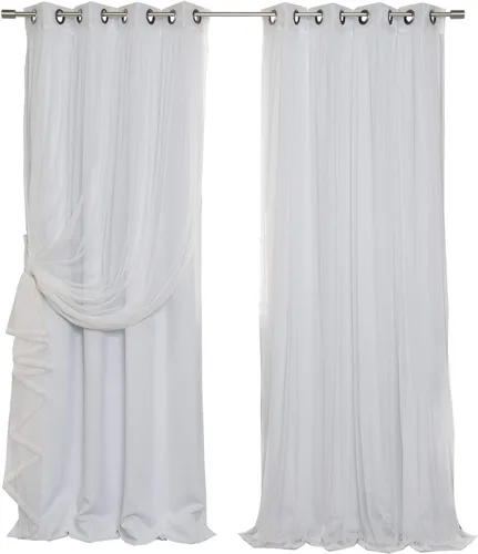 Miniatura 23 de Best Home Fashion Mix and Match - Juego de 4 cortinas de tul transparente y opacas, con ojales de acero inoxidable y níquel Rosa empolvado