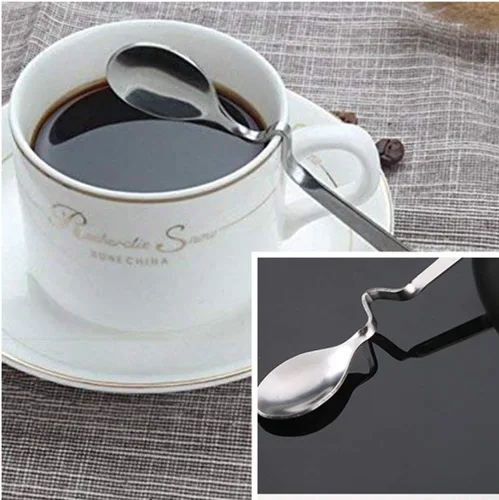 Miniatura 6 de Paquete de 5 cucharas de café colgantes de acero inoxidable, mango creativo de flexión, en forma de S, cucharaditas de miel para té, café, postre